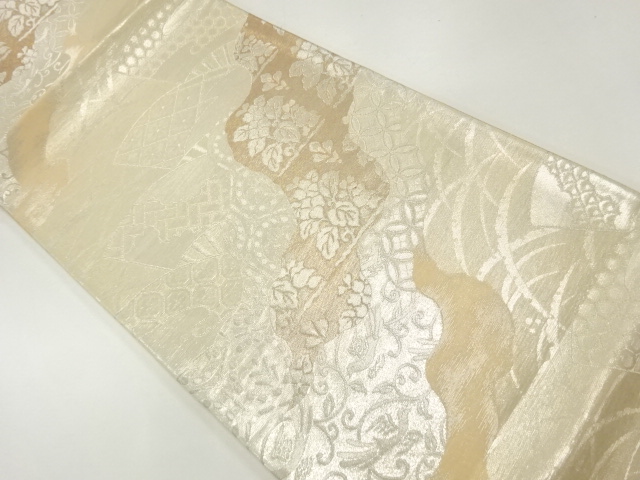 道長取に花鳥模様織出し袋帯